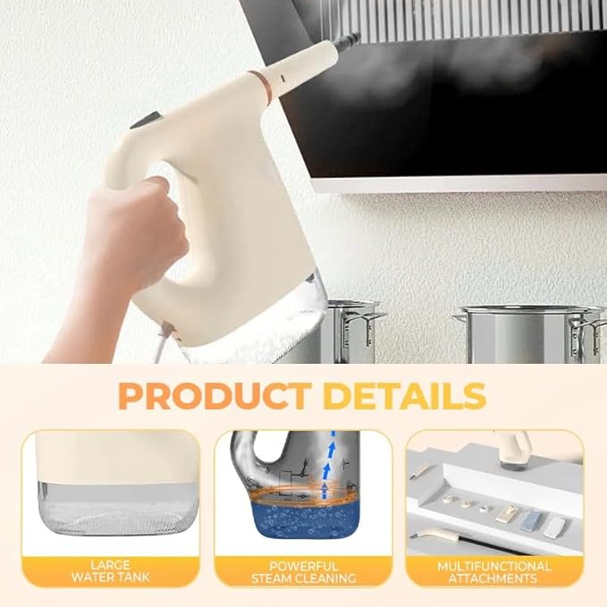 Steam Cleaner Pressurized Handheld Multi-Surface Natural Steam Cleaner Instant-Heat Steam Cleaner for home Handheld Steam Cleaner with 7 tools for Car Bathroom Shower Window Grime Grease