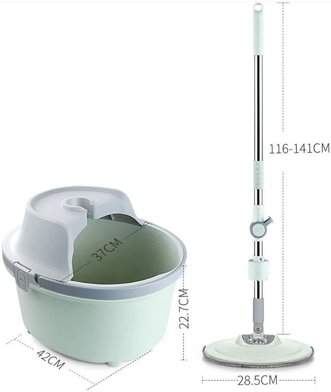 Hands-Free Rotating Flat Mop Set with Single Bucket Self-Wringing Mop for Household Use Microfiber Cleaning Head Ideal for Floors Tiles and Glass (Light Green)
