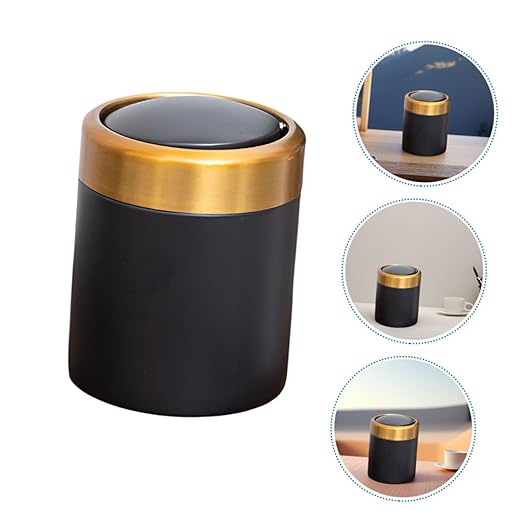 Mini Trash Can with Lid Small Bathroom Waste Basket 304 Stainless Steel Small Wastebasket for Bedroom Desk Kitchen Countertop Black