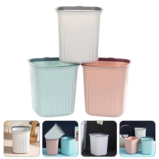 Small Household Trash Can Set 3pcs Plastic Wastebaskets Without Lid Blue Pink White for Bedroom Office Living Room Garbage Container