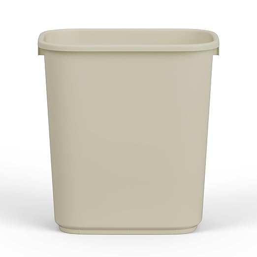 28 Qt. / 7 Gallon Beige Rectangular Wastebasket Trash Can
