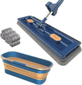 2024 New Large Flat Mop for Wet and Dry Use 54 Adjustable Stainless Steel Long Handle with 2 Washable Microfiber Pads 360 Rotating Dust Mop 12027(Blue Mop+Bucket with 6 Mop Pads)