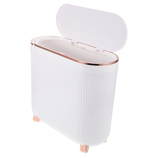 Garneck Narrow Bathroom Trash Can with Lid Space-Saving Plastic Wastebasket for Home Office Hotel Odor-Sealing Lid Modern Style Garbage Bin for Restroom and Toilet