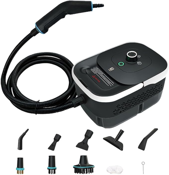 1250ML Portable Steam Cleaner 1500W Handheld Steam Cleaner 4Bar 105°C 3 Gear Adjustment for Cleaning Upholstery Bathroom Grout and Tiles Car Detailing Black