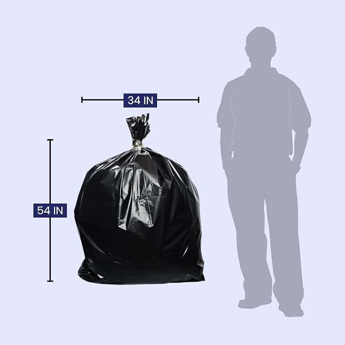 BAG UP Solutions Stronghold Trash Bags Garbage Bags Bin Liners Heavy Duty Contractor Bags Made From Recycled Plastic 55-60 Gallons 34 x 54 Inches 40 Bags Black