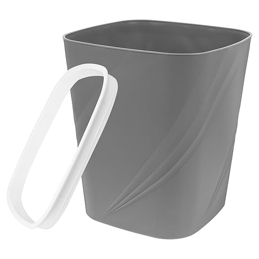 Lidless Small Garbage Can with Press Ring for Secure Bags Grey Plastic Trash Bin for Bathroom Kitchen Bedroom Office Easy Clean Space-Saving Wastebasket for Home Use
