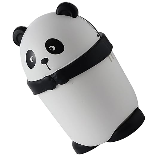 BESPORTBLE Small Panda Trash Can with Flip Lid Reusable Plastic Desktop Garbage Bin for Bathroom Bedroom Kitchen Countertop Wastebasket