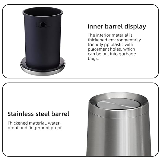 2.6Gallen Brushed Nickel Bathroom Trash Can with Lid Stainless Steel Garbage Can with Flipping Lidfor Bathroom KitchenLiving RoomBedroomHotel (Silver)