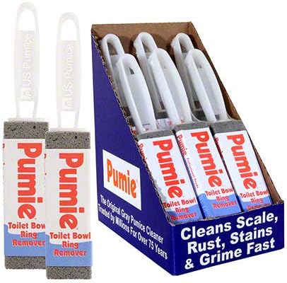 PUMIE Toilet Bowl Ring Stain Remover Pumice Stone For Toilet Hard Water &amp Tough Stains on Kitchen Sinks Tubs Shower &amp Grills Safe for Porcelain Grey Pumice Scouring Stick w/Handle - Pac