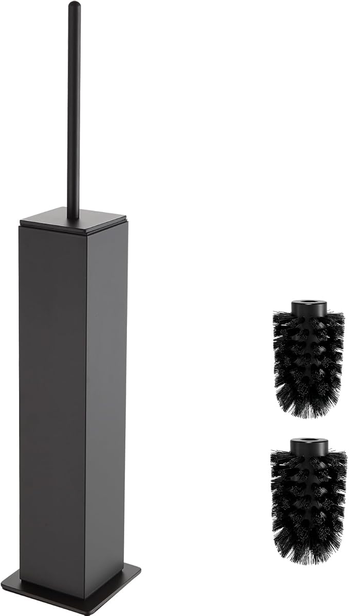 Toilet Brush and Holder Floor Standing Gun Gray with 2 Replaceable Heads Bathroom Toilet Brush Freestanding Toilet Bowl Brush with Removable Liner and Splash Guard Modern Square Design