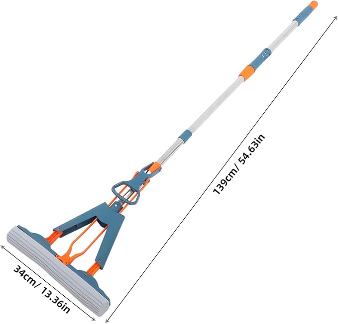 Vaguelly Dual Use Absorbent Sponge Mop 34cm Foldable Wet and Dry Squeeze Mop for Home Cleaning for Tile and Marble Floors Easy to Use No Hand Washing Required