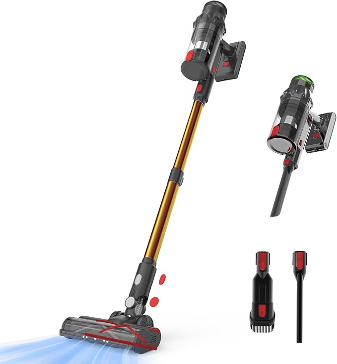 Cordless Vacuum Cleaner Vacuum Cleaners for Home 50KPA 500W Stick Handheld Pet Hair Hardwood Floor Vac High Power Hand Held Rechargeable Battery Portable Household Lightweight Vac C11 Gold