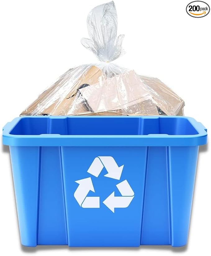 Plasticplace 14 Gallon Clear Recycling Trash Bags │ 1.2 Mil Garbage Can Liners │ 21x16x27’’ (200 Count) R14121CL