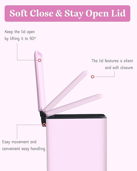 1.3 Gallon Trash Can with Removable Inner Bucket Pink Trash Can with Soft Close lid Stainless Steel Step Pedal Garbage Can for Bathroom Living Room