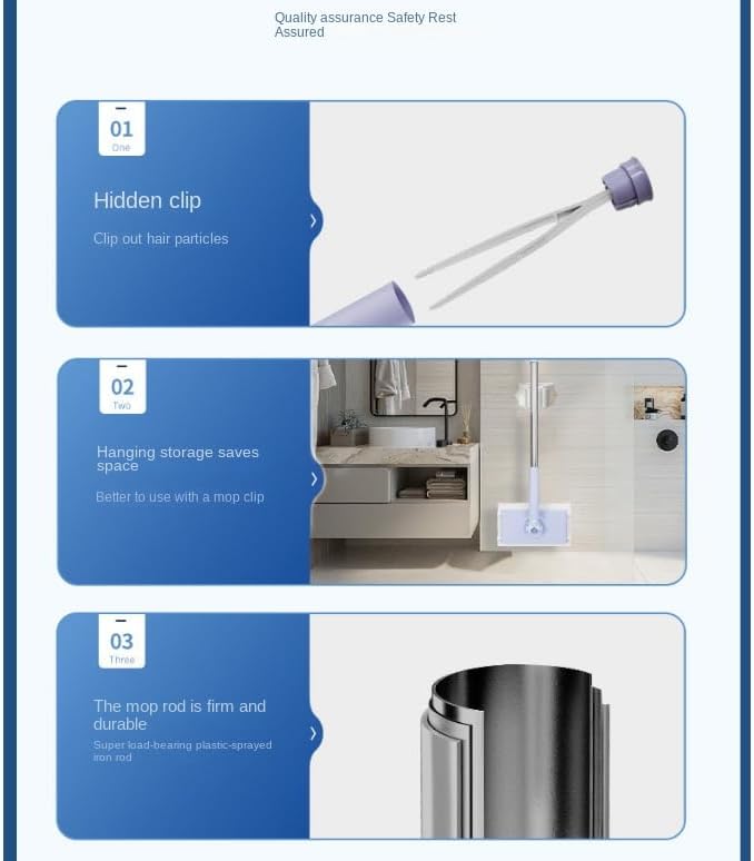 Automatic Cloth Clip mop Bathroom mop Household Cleaning Tablet Small mop Multifunctional face Towel mop Dry and Wet Dual-Purpose Extended 2 Sets (Purple 2PCS 35.8in)