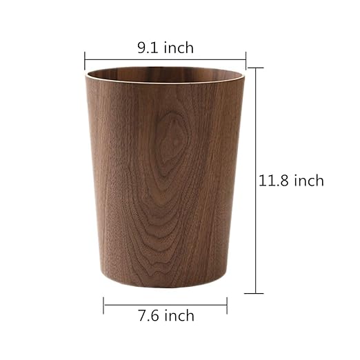 Round Stackable Wastebasket Natural Wood Garbage Recycling Bin for Bathrooms Kitchens Home Offices (Dark Wood)