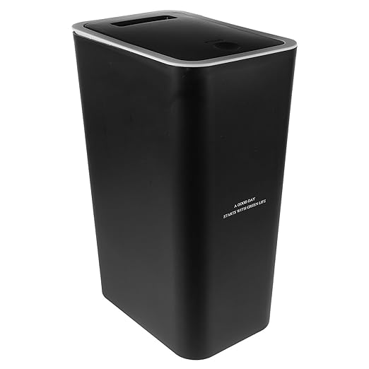 Alipis Slim Trash Can 10L Plastic Trash Can with Press Top Lid Modern Waste Basket Rubbish Bin Container for Home Office Bathroom Black