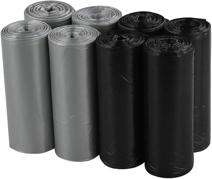 Yuright 10 Gallon Kitchen Garbage Bags Wastebasket Trash Bags 200 Counts Black &amp Grey