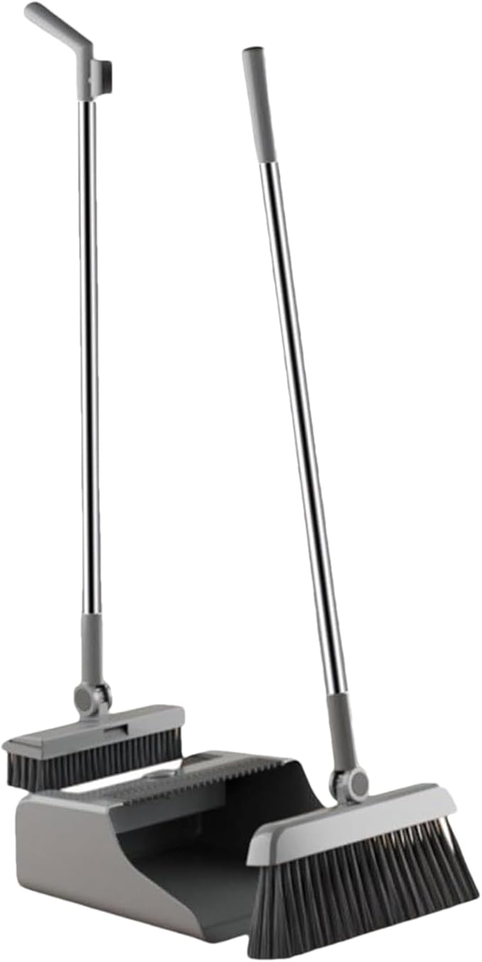 Broom With Dust Combo Set: Adjustable Handle  Compact Folding Cleaner Vertical Storage Design | For Home Apartment Kitchen Bedroom Kitchen Bedroom