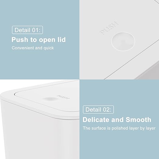 N. NETDOT 3 Pack Small Trash Can with lid 3 Gallon Bathroom Trash CanGarbage Can Slim Trash Bin Waste Basket for BathroomKitchenBedroomLiving RoomOfficeLaundry - Off White