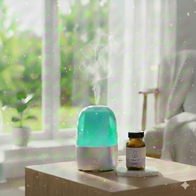 G’s Breeze Smart Diffuser with Refill – Bluetooth &amp Wi-Fi App Control Gradient LED Lighting Adjustable Scent Intensity Low Noise 24 Hour Aromatherapy Diffuser for Home &amp Office - Linen Sc