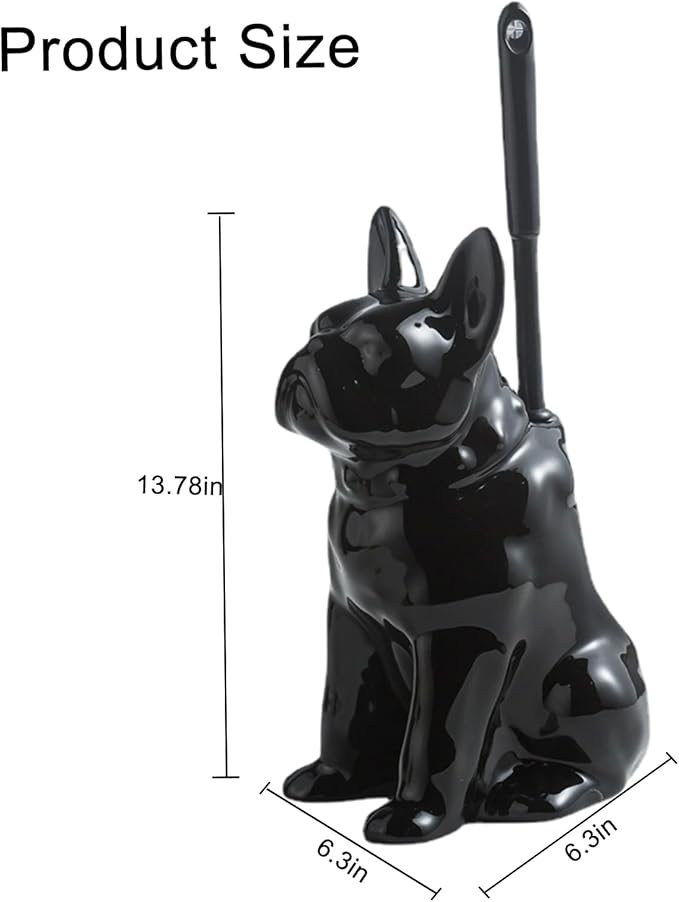 Comeon Ceramic Dog White/Black Toilet Brush and Holder Set Plastic Handled Scrub Brush for Bathroom Cleaning13.7*6.3 (Black)