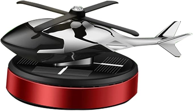 Al Alloy Solar Powered Rotating Helicopter Shape Car air purifier Home and Car Interior Decoration Accessories (Red)