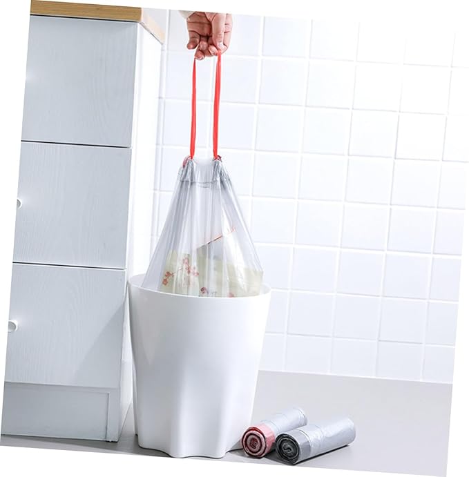 Drawstring Garbage Bags 90pcs Disposable Trash Bags with Handles for Kitchen and Household Waste Collection Random Color