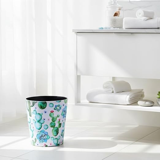 PU Leather Small Trash Can Wastebasket Round Garbage Container Basket for Bathrooms Laundry Room Kitchens Offices Kids Rooms BedroomsDormsHome Decorative Art Bin 2.9 Gallon(Floral Breeze)