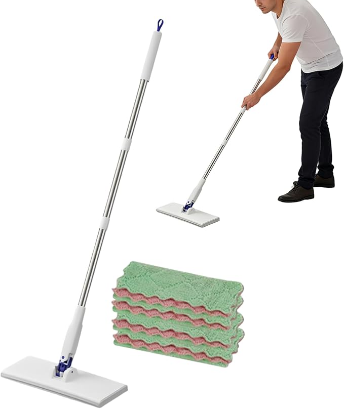 Dust Mop - Reusable Dry and Wet Use ScrubberDust Cleaner Flat Mopfor Kitchen Bathroom Tile Home Car Apartment Living Room Bedroom Glass Ceiling