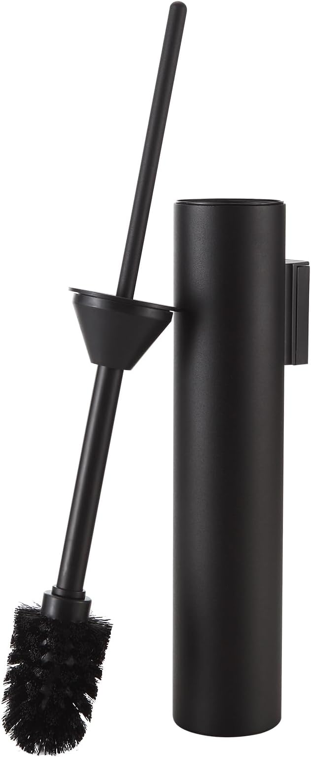 BGL Toilet Brush and Holder Set Matte Black Wall Mounted for Bathroom Round Design