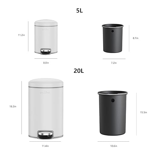 mVm Trash Can Set 5.3 Gallon(20L)+1.3 Gallon(5L) Kitchen Bathroom Trash Cans Combo Step Round Stainless Steel Garbage Can with Lid Anti-FingerprintSoft-Closefor Home Office(White)
