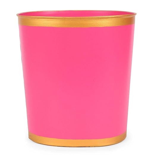 Jaye's Studio Mattie Oval Waste Basket for Bathroom Decorative Gold Trim &amp Finish Hand-Painted Handcrafted Metal Wastebasket Garbage Bin &amp Trash Bin for Bedroom Office 12 x 10 x 8 (Pi