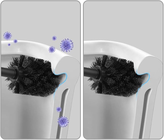BGL Stainless Steel Toilet Brush with Holder 2 Black Bristle Heads