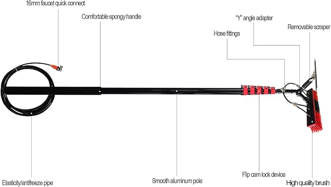 Window Cleaning Pole Water Fed Telescopic Brush Window Cleaning Pole Water Fed Telescopic Brush Extendable Cleaner Conservatory Roof-18FT