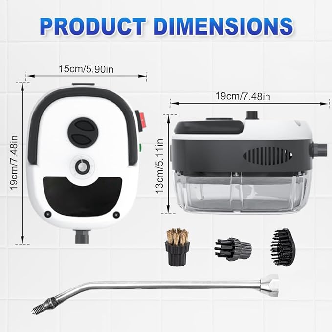 Steam Car Cleaner 2025 New Portable Handheld Steam Car Cleaner 2500W Pressurized Steams Cars Cleaner with 3 Brush Heads Quickly Generate High-Temperature Pressurized Steams(Red)