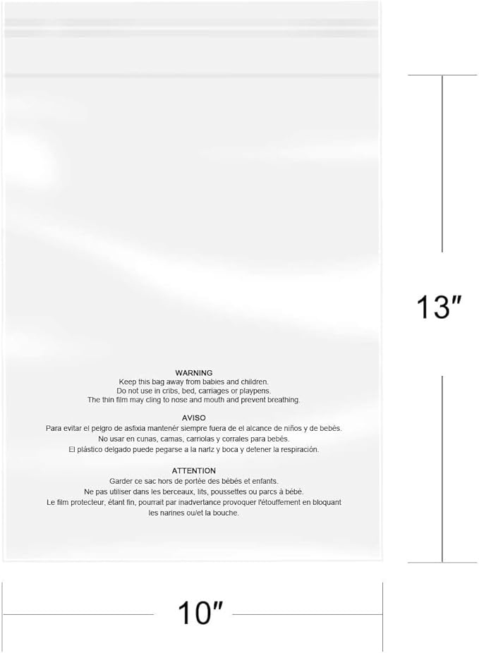 iMailer - 500 Count - 10 x 13 Clear Poly Bags with Suffocation Warning Bags for Prints Photos Documents Clothing T-Shirt - Resealable Adhesive