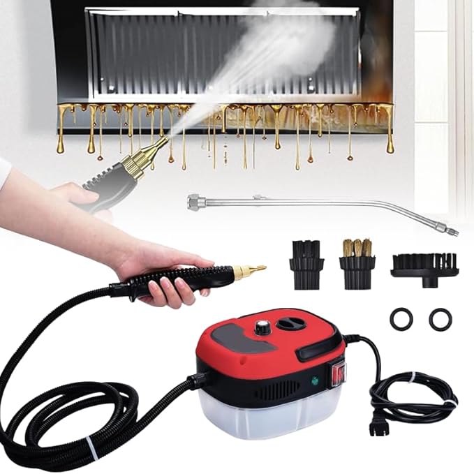 Saker Handheld Steam Cleaner2026 Upgraded Portable Steamer for Cleaning 2500W High Pressure 229°F/105°C Includes Nozzle&amp3 Brushes-Home Dirt Tile Car Kitchen (Single Control-Red)