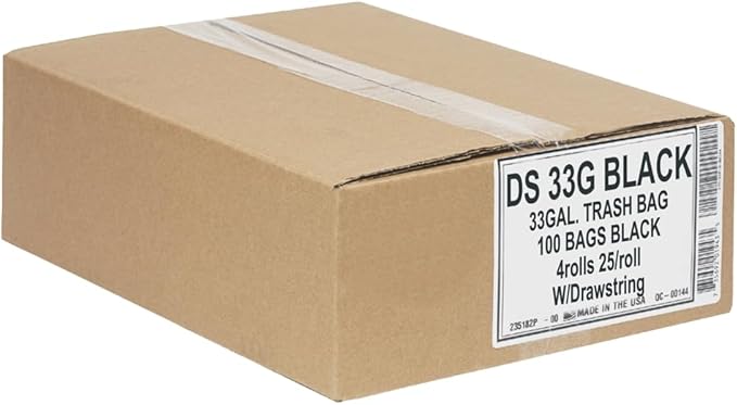 Aluf Plastics 33 Gallon 1 MIL Black Drawstring Tall Kitchen Garbage Bags - 34 x 40 - Pack of 150 - For Home Kitchen Restaurant &amp Office