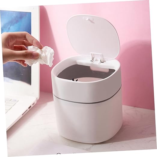 Mobestech 2Pcs Small Desktop Trash Can with Lid Wear Resistant Plastic Wastebasket for Kitchen Living Room Bedroom and Office Compact Garbage Can for Easy Disposal and Space Saving
