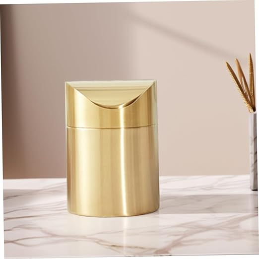 Cabilock Mini Trash Can with Lid Elegant Desktop Wastebasket for Home Office Bathroom Vanity and Car Compact Space Saving Design Versatile Use as Pen Holder