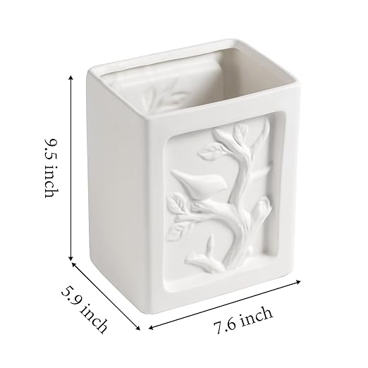 White Bathroom Trash Can Farmhouse Hand Carved Decor Garbage Can1.32 Gallon/5 Liter Stylish Small Waste Basket Ideal for Bathrooms BedroomsOffice or as a Decorative Storage bin.