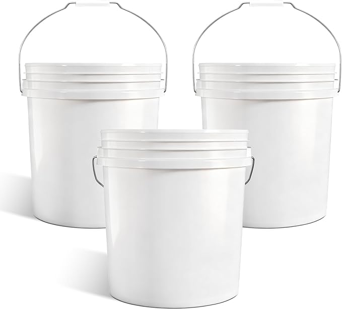 2.5 Gallon Bucket for Cleaning Small Extra Thick Plastic Bucket with Metal Handle Food Grade BPA Free (White 3 Pack No Lid)