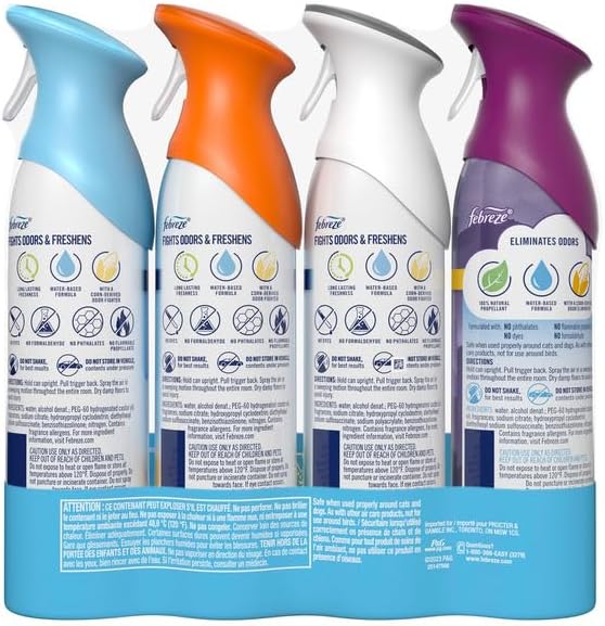 Air Freshener Spray Variety Pack 8.8 oz (4 Count) - Odor Eliminator for Home - Includes Mountain Heavy Duty Crisp Clean Hawaiian Aloha Linen &amp Sky - Room Deodorizer Aerosol