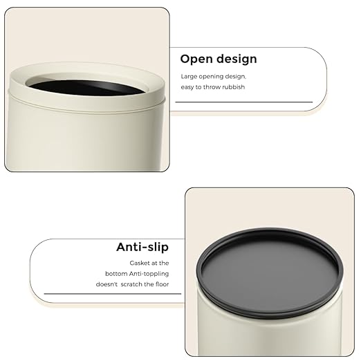 12L/3.1GAL White Bathroom Trash Can Without Lid Small Wastebasket for OfficeMetal Garbage Can for BedroomChildren's Room Powder RoomHotelBank (12L-White)