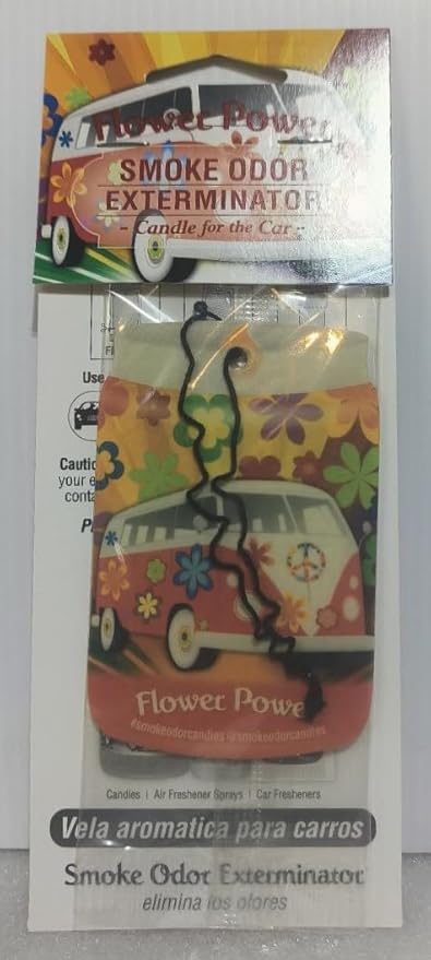 Smoke odor Exterminator Flower Power Includes Two 13 oz Jar Candles of Flower Power &amp one 7 oz Spray &amp Two Car Hangers All (5) Items in One Bundle.