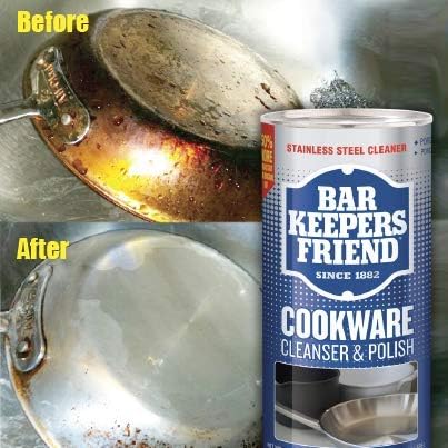 Bar Keepers Friend Cookware Cleanser &amp Polish (12 oz) - Cleaner Degreaser &amp Stain-Remover - for Use on Stainless Steel and Copper Pots Pans and Utensils Glass Casserole Dishes and More (6)