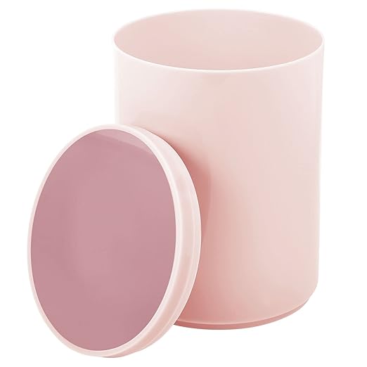 mDesign Plastic Small Slim Round 1.7 Gallon/6.5 Liter Trash Can with Removable Swing Lid - Light Pink/Rosette Pink