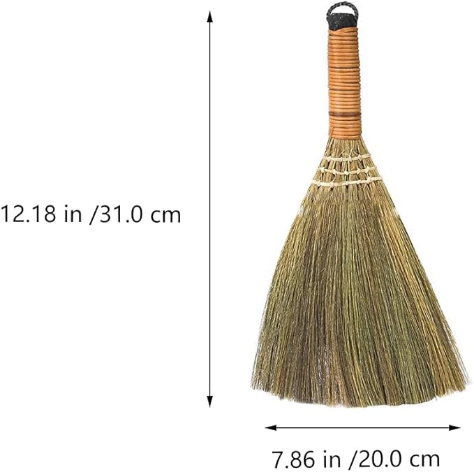 Veemoon 4 Pcs 12 Inch Whisk Broom Handheld Cleaning Broom Straw Corn Whisk Brush Small with Handle Dust Brush Rustic for Dirt and Debris Household