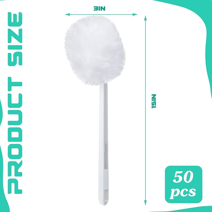 Zhehao 50 Pcs Toilet Bowl Brush Soft Swab Toilet Bowl Bulk White Reusable Long Plastic Handled Cleaners Scrubber Mop with Silk Cotton for Home Bathroom 15 x 3 Inch Without Cone Cup